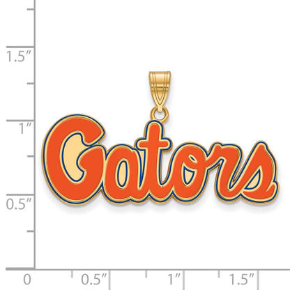 Gold Plated Sterling Silver Logoart University Of Florida Gators Script Medium Enameled Pendant