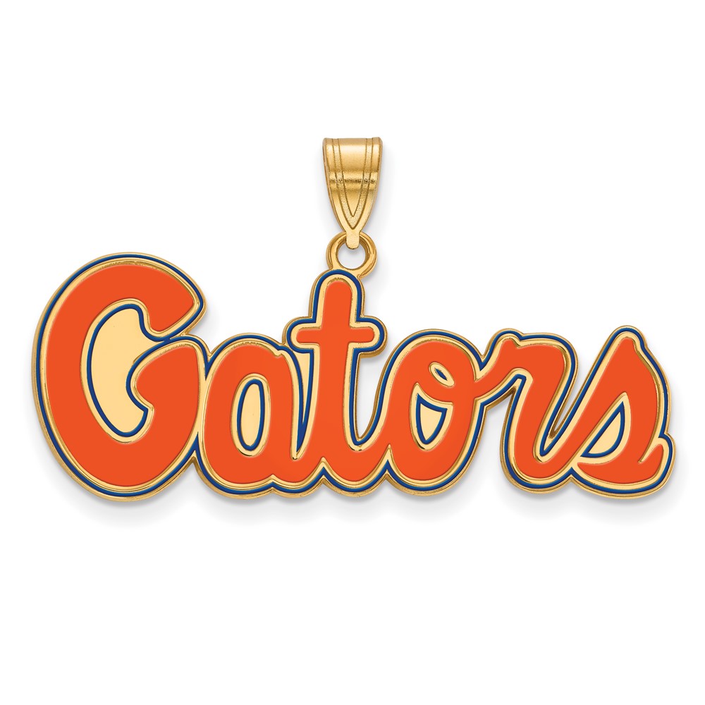 Gold Plated Sterling Silver Logoart University Of Florida Gators Script Medium Enameled Pendant
