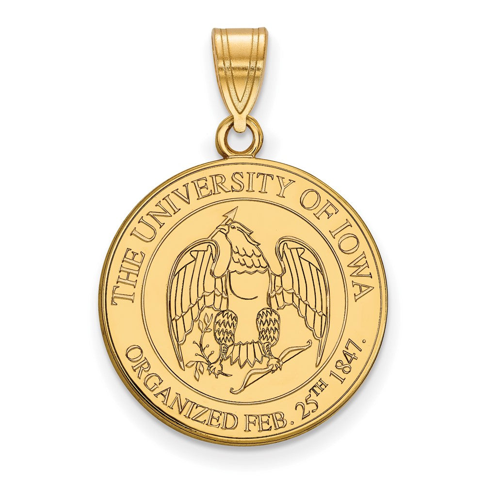 Gold Plated Sterling Silver Logoart University Of Iowa Large Crest Pendant