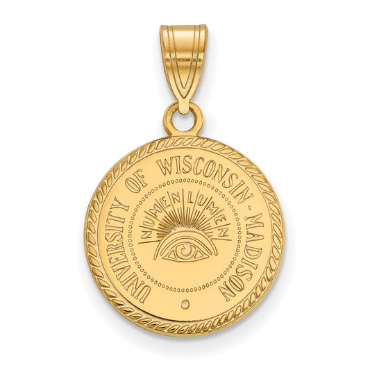 Gold Plated Sterling Silver Logoart University Of Wisconsin Medium Crest Pendant