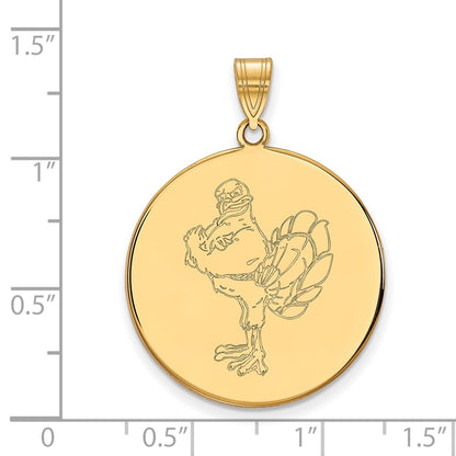 Gold Plated Sterling Silver Logoart Virginia Tech Hokiebird Extra Large Disc Pendant