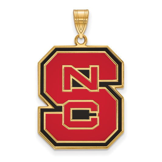Gold Plated Sterling Silver Logoart North Carolina State University N C S Extra Large Enameled Pendant