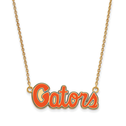 Gold Plated Sterling Silver Logoart University Of Florida Gators Script Small Enameled Pendant 18 Inch Necklace