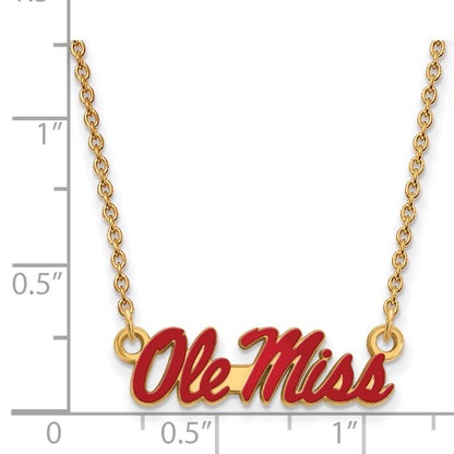 Gold Plated Sterling Silver Logoart University Of Mississippi Ole Miss Small Enameled Pendant 18 Inch Necklace