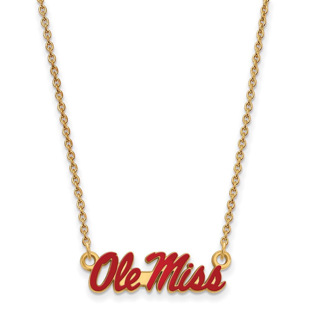 Gold Plated Sterling Silver Logoart University Of Mississippi Ole Miss Small Enameled Pendant 18 Inch Necklace