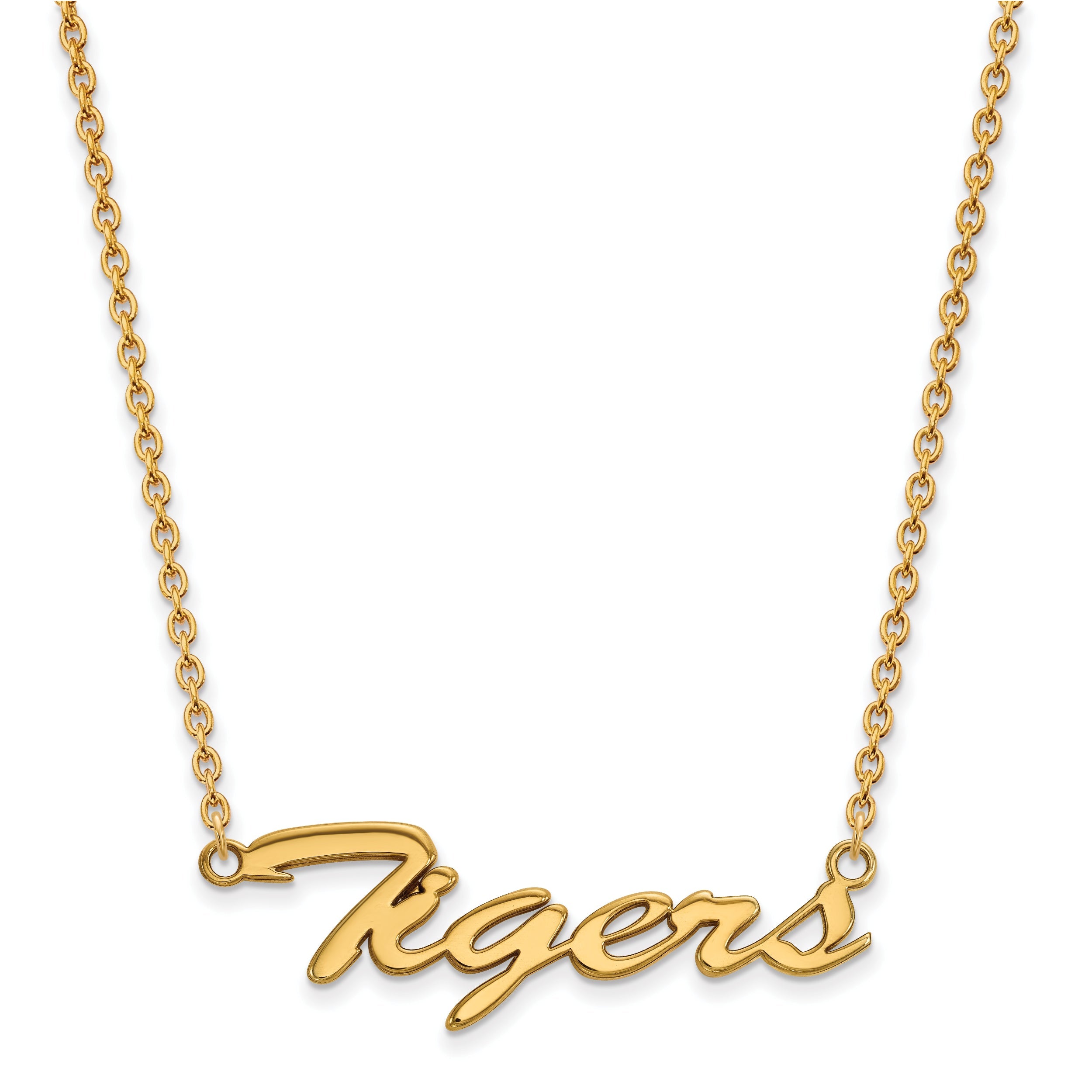 Gold Plated Sterling Silver Logoart Louisiana State University Tigers Script Medium Pendant 18 Inch Necklace
