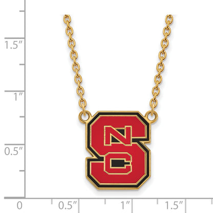 Gold Plated Sterling Silver Logoart North Carolina State University N C S Large Enameled Pendant 18 Inch Necklace