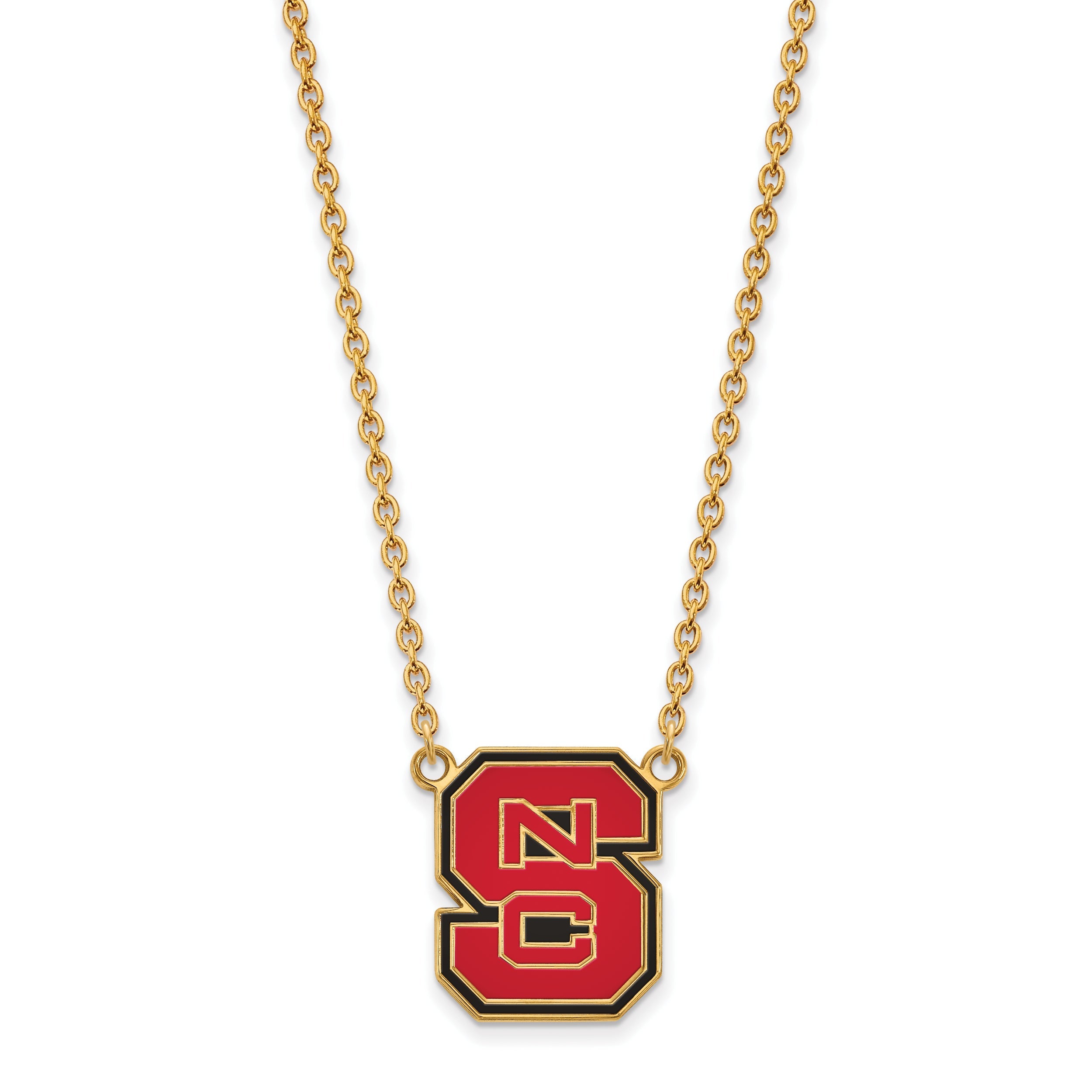 Gold Plated Sterling Silver Logoart North Carolina State University N C S Large Enameled Pendant 18 Inch Necklace