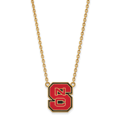Gold Plated Sterling Silver Logoart North Carolina State University N C S Large Enameled Pendant 18 Inch Necklace