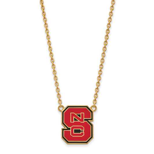 Gold Plated Sterling Silver Logoart North Carolina State University N C S Large Enameled Pendant 18 Inch Necklace