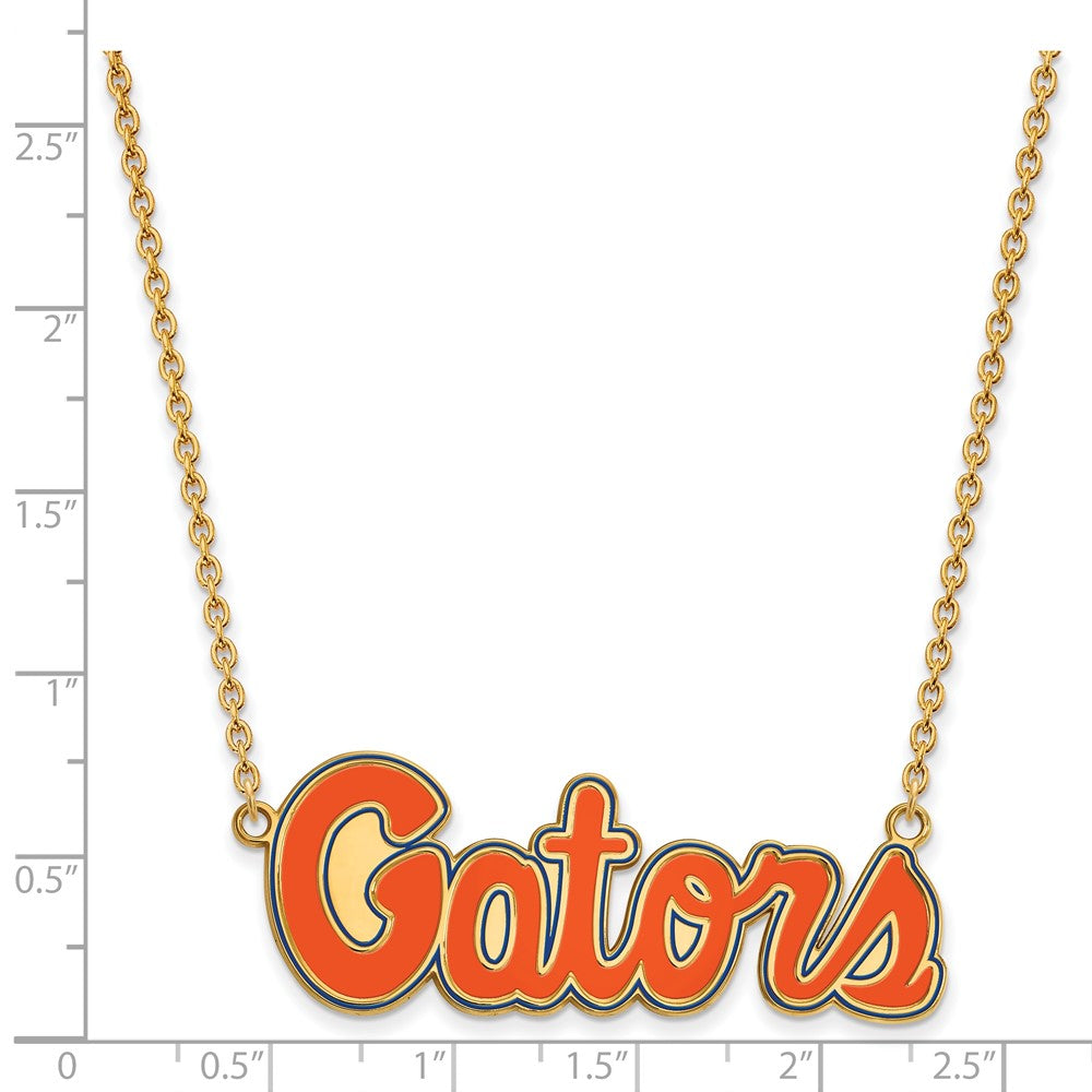Gold Plated Sterling Silver Logoart University Of Florida Gators Script Large Enameled Pendant 18 Inch Necklace