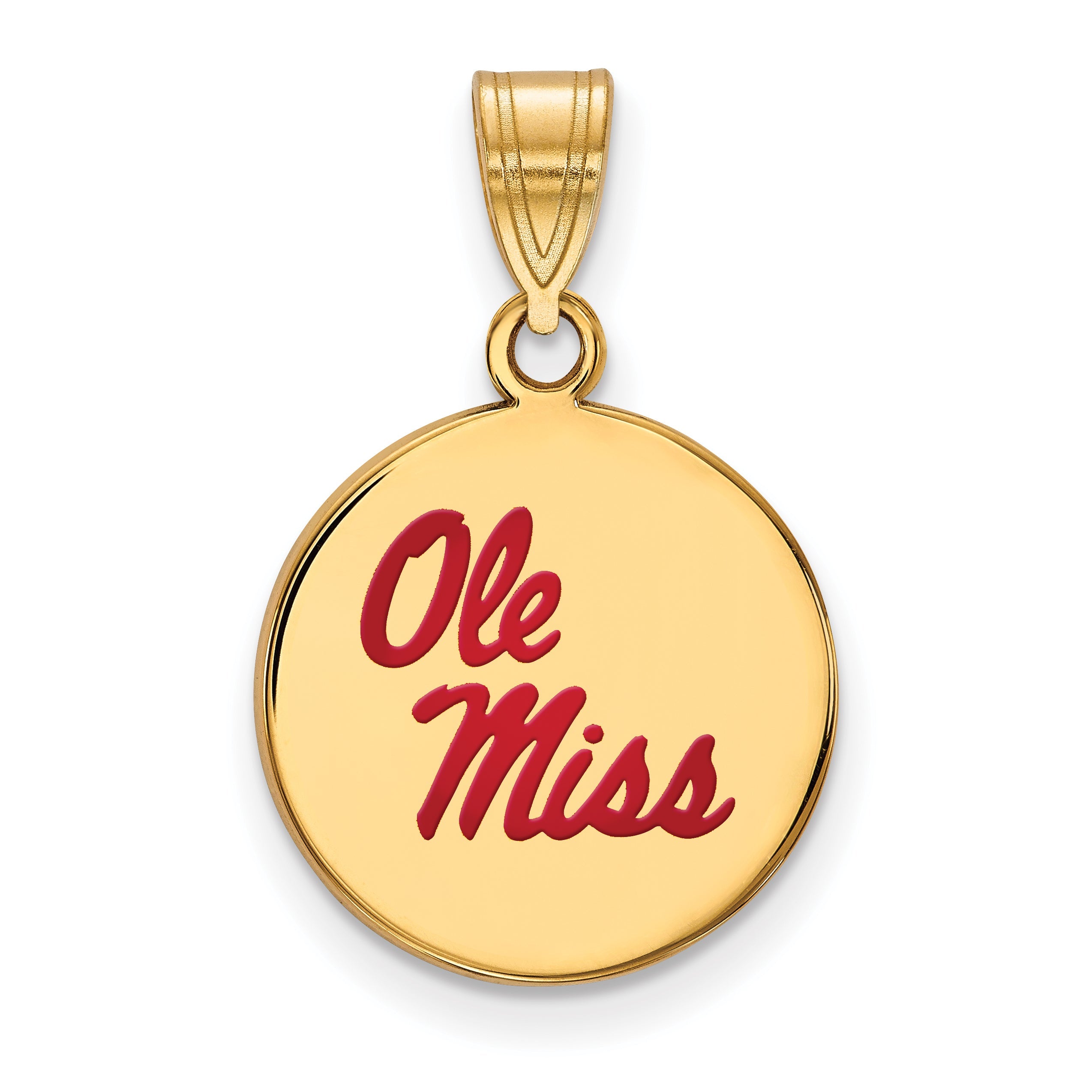 Gold Plated Sterling Silver Logoart University Of Mississippi Ole Miss Medium Enameled Disc Pendant