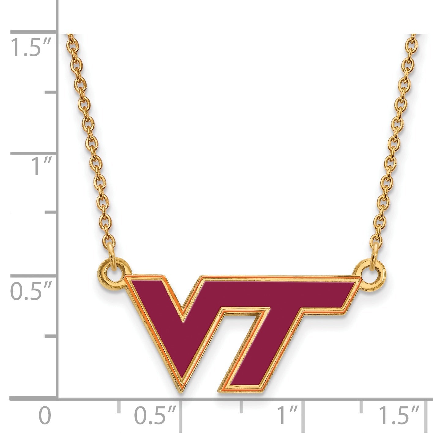 Gold Plated Sterling Silver Logoart Virginia Tech V T Small Enameled Pendant 18 Inch Necklace