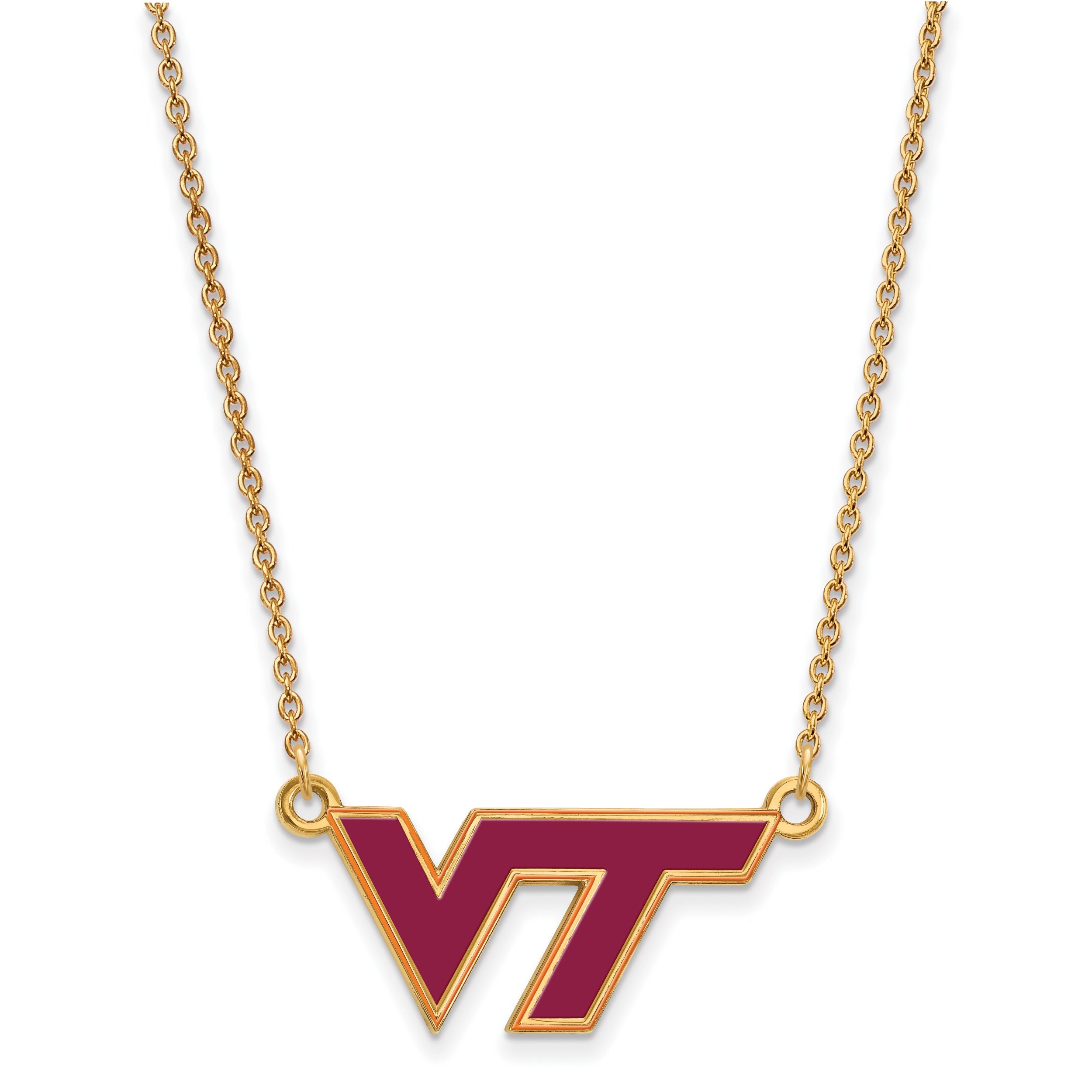 Gold Plated Sterling Silver Logoart Virginia Tech V T Small Enameled Pendant 18 Inch Necklace