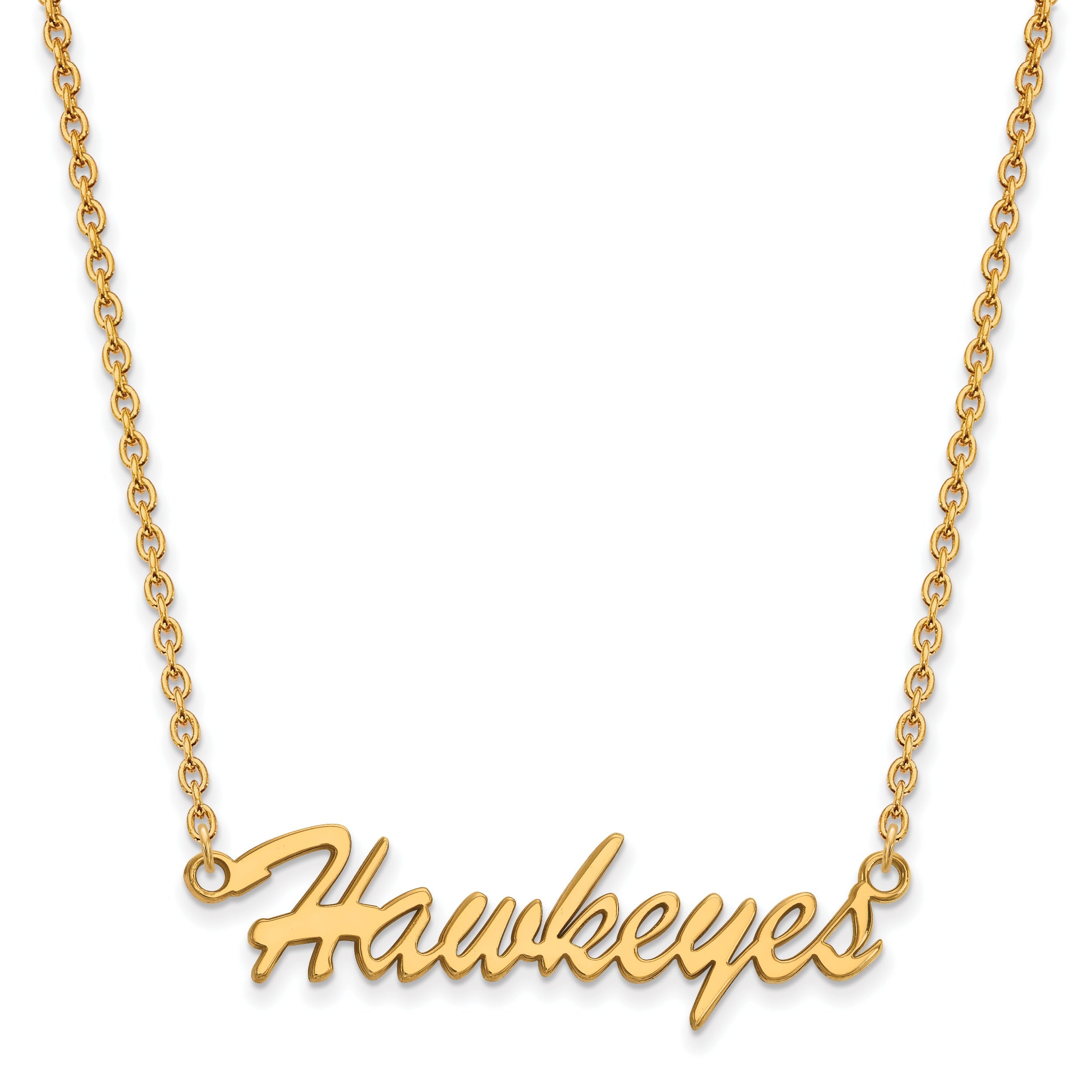 Gold Plated Sterling Silver Logoart University Of Iowa Hawkeyes Script Medium Pendant 18 Inch Necklace