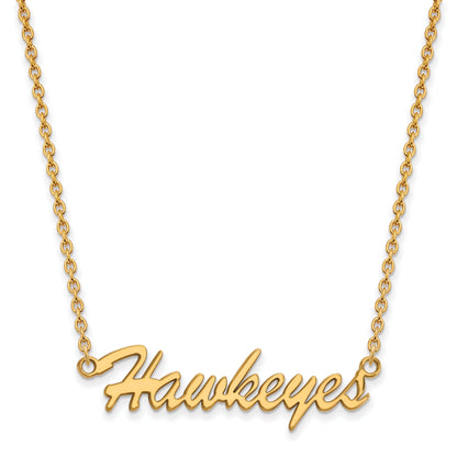 Gold Plated Sterling Silver Logoart University Of Iowa Hawkeyes Script Medium Pendant 18 Inch Necklace