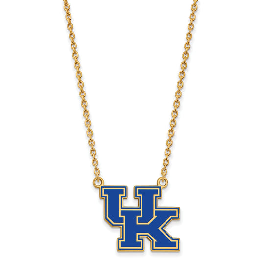 Gold Plated Sterling Silver Logoart University Of Kentucky U K Large Enameled Pendant 18 Inch Necklace