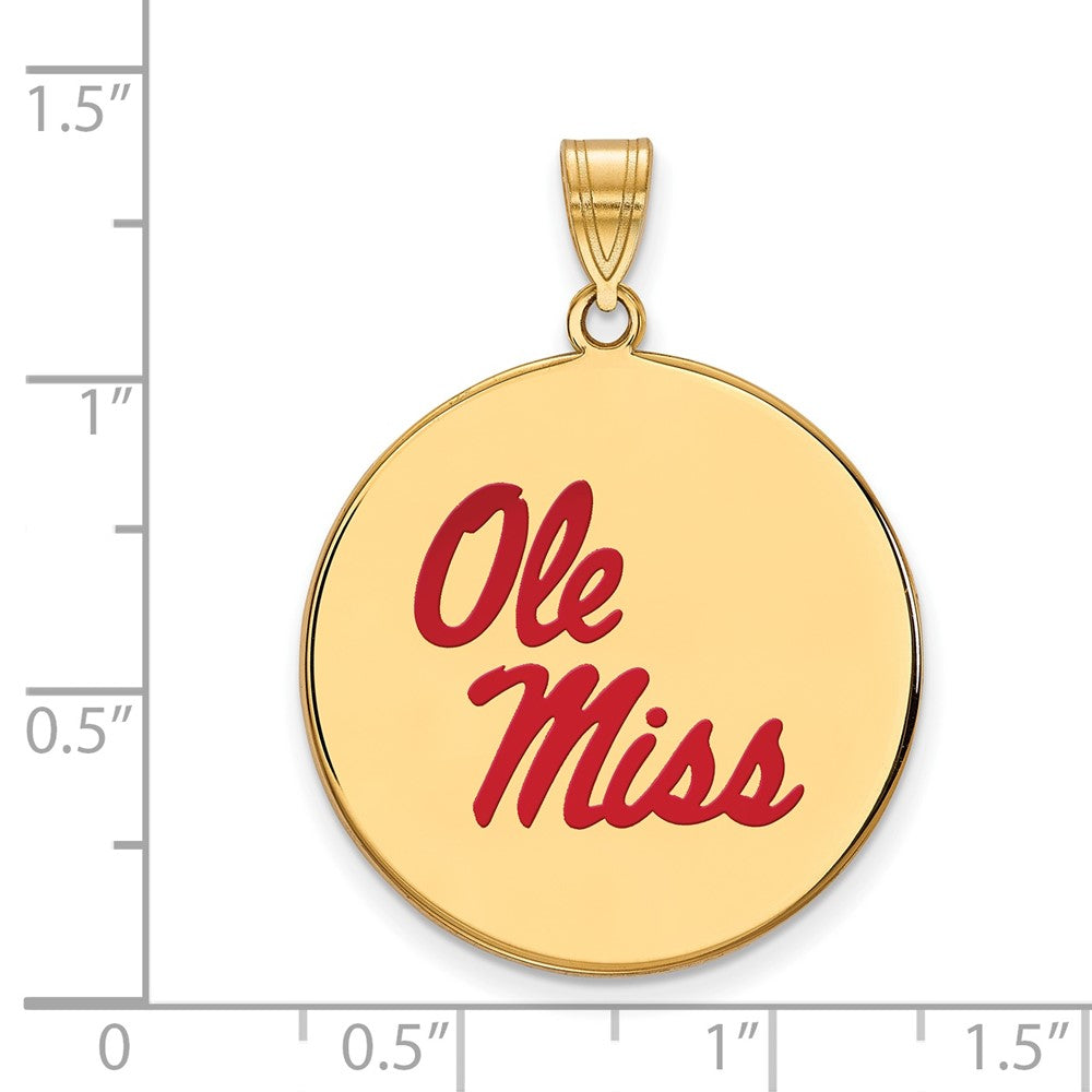 Gold Plated Sterling Silver Logoart University Of Mississippi Ole Miss Extra Large Enameled Disc Pendant