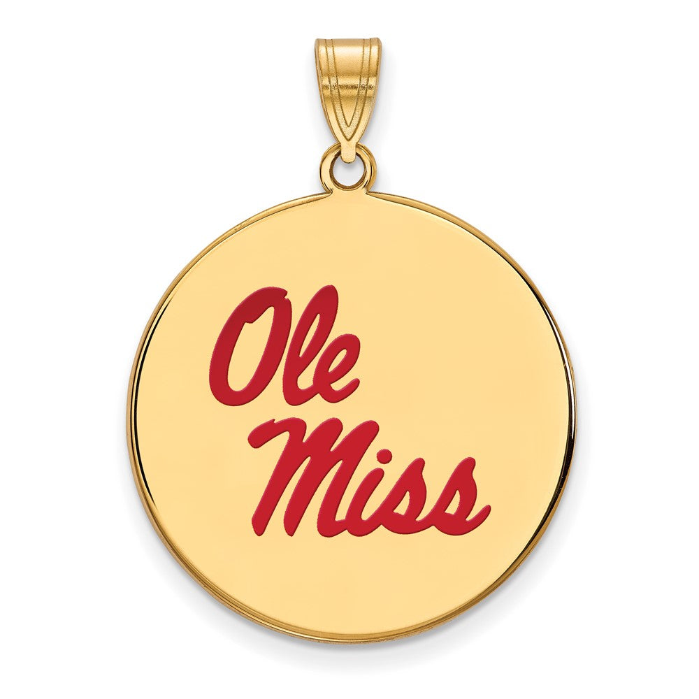 Gold Plated Sterling Silver Logoart University Of Mississippi Ole Miss Extra Large Enameled Disc Pendant