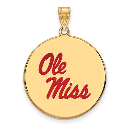 Gold Plated Sterling Silver Logoart University Of Mississippi Ole Miss Extra Large Enameled Disc Pendant