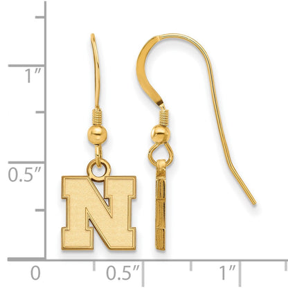 Gold Plated Sterling Silver Logoart University Of Nebraska Letter N Extra Small Dangle Wire Earrings