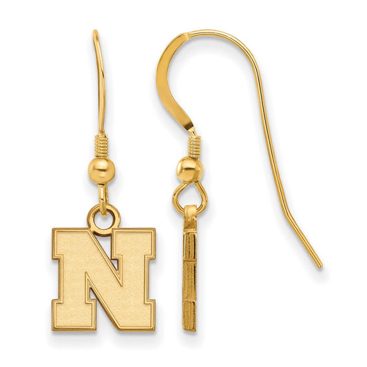 Gold Plated Sterling Silver Logoart University Of Nebraska Letter N Extra Small Dangle Wire Earrings