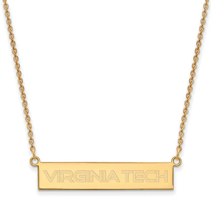 Gold Plated Sterling Silver Logoart Virginia Tech Small Bar 18 Inch Necklace