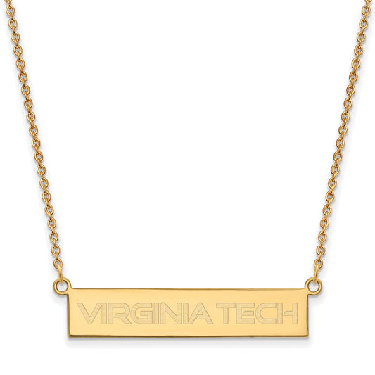 Gold Plated Sterling Silver Logoart Virginia Tech Small Bar 18 Inch Necklace