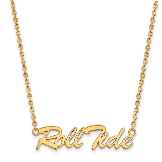 Gold Plated Sterling Silver Logoart University Of Alabama Roll Tide Script Large Pendant 18 Inch Necklace