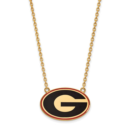 Gold Plated Sterling Silver Logoart U Of Georgia Letter G Large Enameled Pendant 18 Inch Necklace