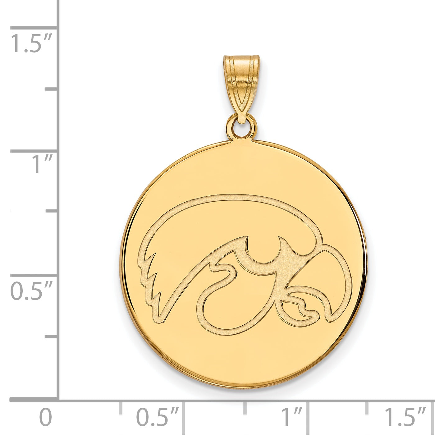 14K Yellow Gold Logoart University Of Iowa Hawk Extra Large Round Disc Pendant