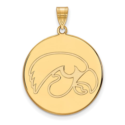 10K Yellow Gold Logoart University Of Iowa Hawk Extra Large Round Disc Pendant