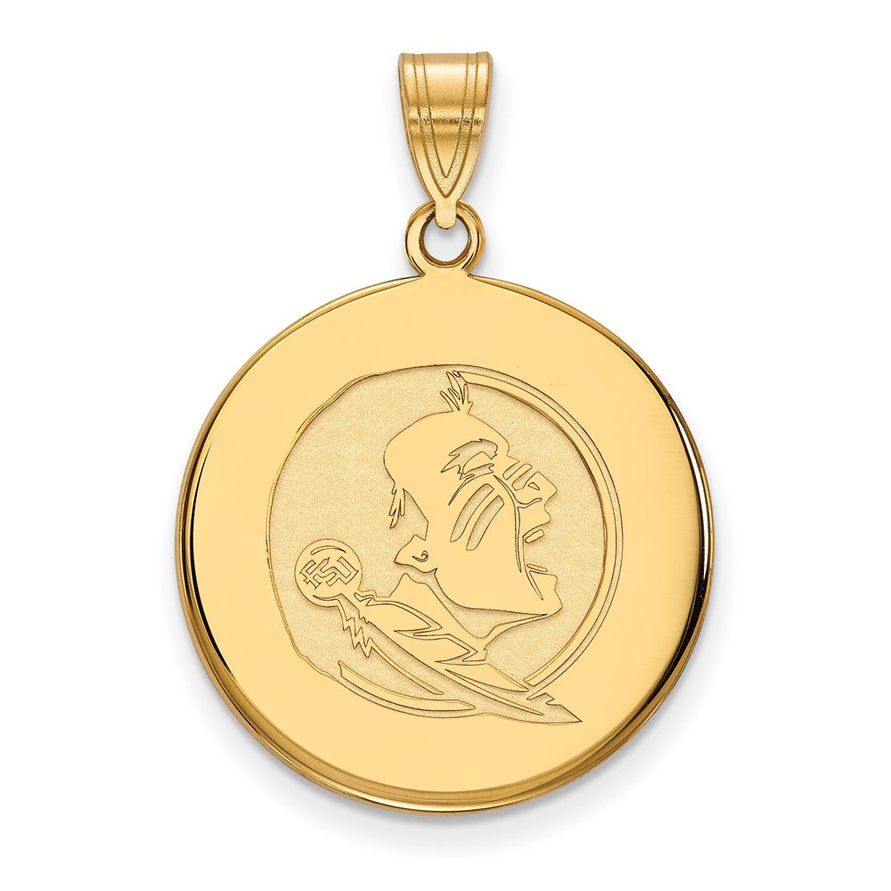 Gold Plated Sterling Silver Logoart Florida State University Seminole Large Disc Pendant