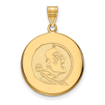 Gold Plated Sterling Silver Logoart Florida State University Seminole Large Disc Pendant