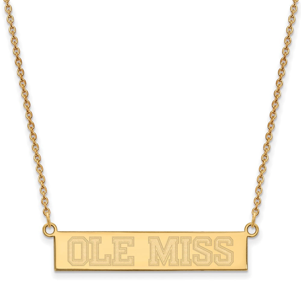 Gold Plated Sterling Silver Logoart University Of Mississippi Ole Miss Small Bar 18 Inch Necklace