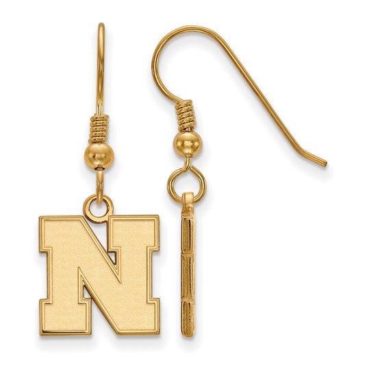 Gold Plated Sterling Silver Logoart University Of Nebraska Letter N Small Dangle Wire Earrings