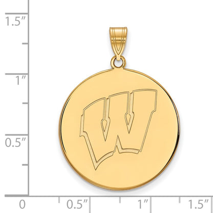 Gold Plated Sterling Silver Logoart University Of Wisconsin Letter W Extra Large Disc Pendant