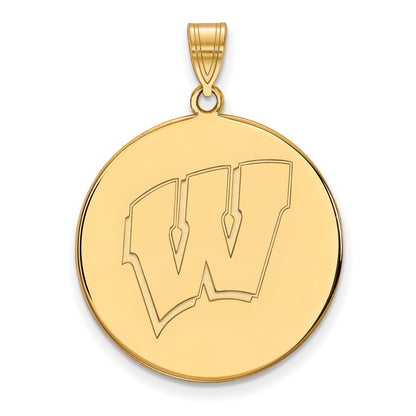14K Yellow Gold Logoart University Of Wisconsin Letter W Extra Large Disc Pendant