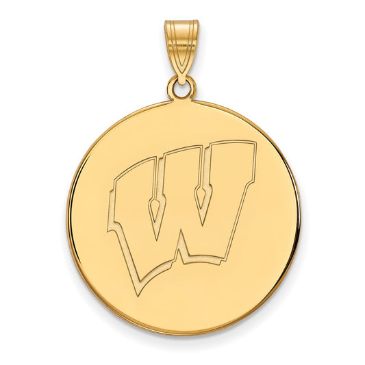 14K Yellow Gold Logoart University Of Wisconsin Letter W Extra Large Disc Pendant