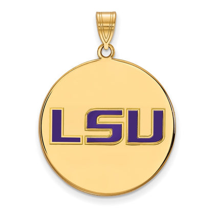 Gold Plated Sterling Silver Logoart Louisiana State University L S U Extra Large Enameled Disc Pendant