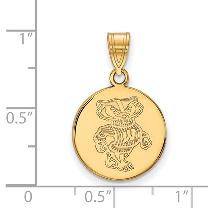 Gold Plated Sterling Silver Logoart University Of Wisconsin Badger Medium Disc Pendant