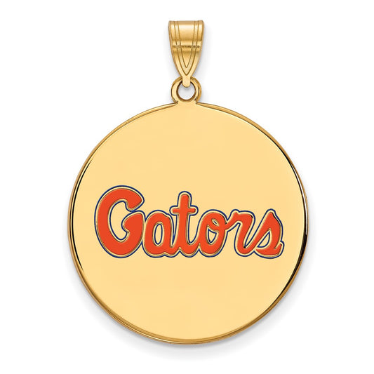 Gold Plated Sterling Silver Logoart University Of Florida Gators Script Extra Large Enameled Disc Pendant