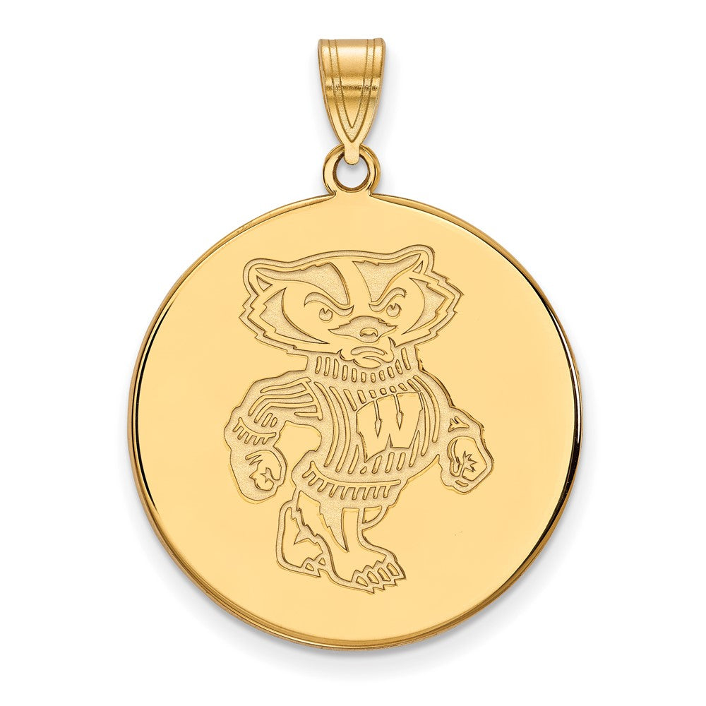 Gold Plated Sterling Silver Logoart University Of Wisconsin Badger Extra Large Disc Pendant