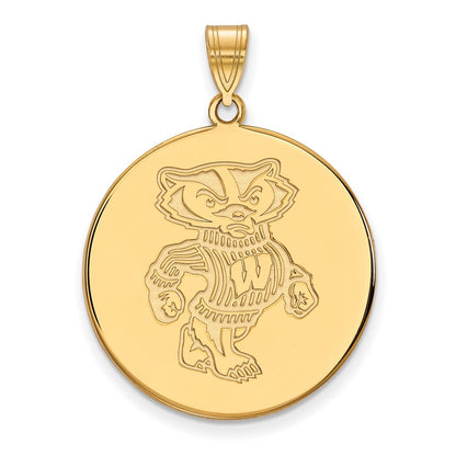 Gold Plated Sterling Silver Logoart University Of Wisconsin Badger Extra Large Disc Pendant