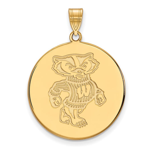 Gold Plated Sterling Silver Logoart University Of Wisconsin Badger Extra Large Disc Pendant