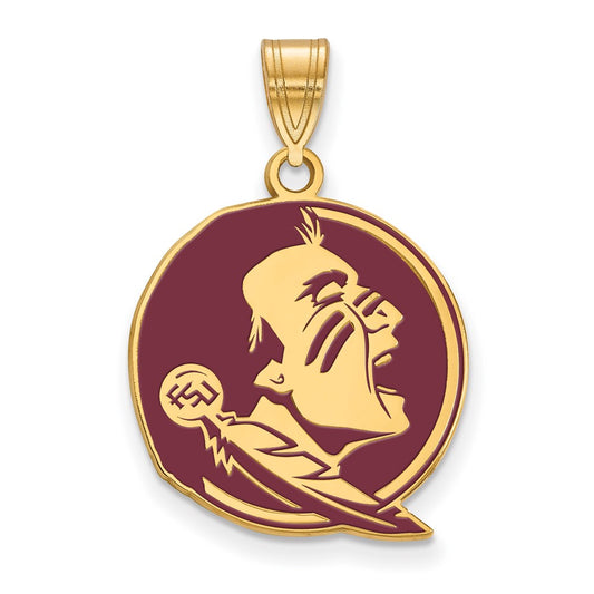 Gold Plated Sterling Silver Logoart Florida State University Seminole Large Enameled Pendant