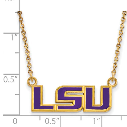 Gold Plated Sterling Silver Logoart Louisiana State University L S U Small Enameled Pendant 18 Inch Necklace