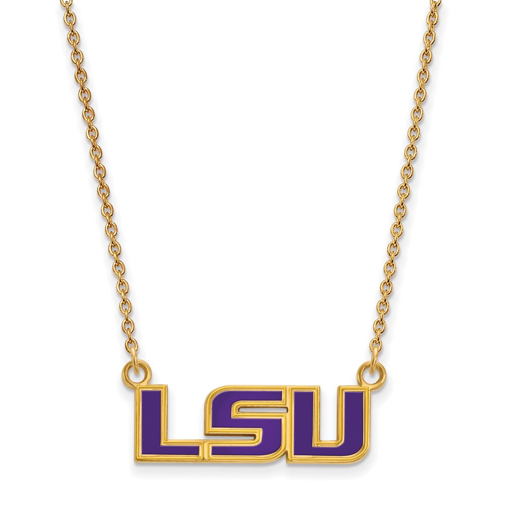 Gold Plated Sterling Silver Logoart Louisiana State University L S U Small Enameled Pendant 18 Inch Necklace