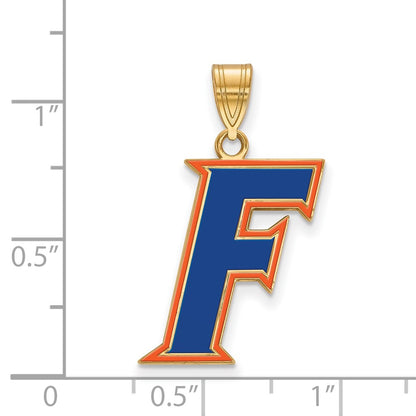 Gold Plated Sterling Silver Logoart University Of Florida Letter F Large Enameled Pendant