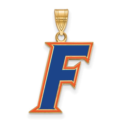 Gold Plated Sterling Silver Logoart University Of Florida Letter F Large Enameled Pendant